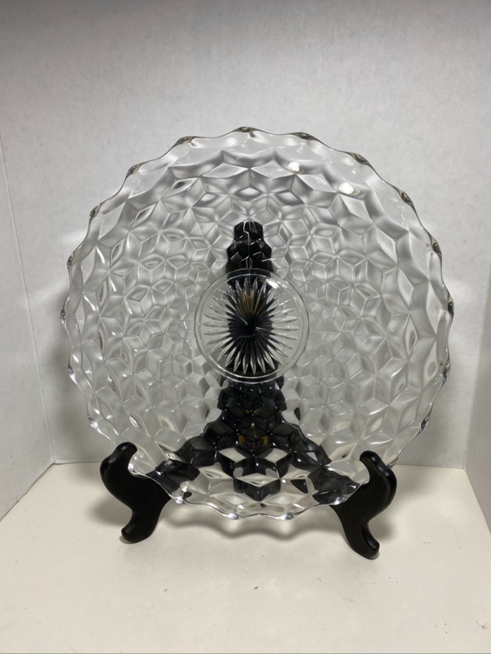 Vintage 1900s Astoria, American clear Cuba glass torque cake platter 14 inch